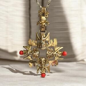 Castlecliff Larry Vrba Mesoamerican Pendant Necklace– 1970-Aztec Statement Piece